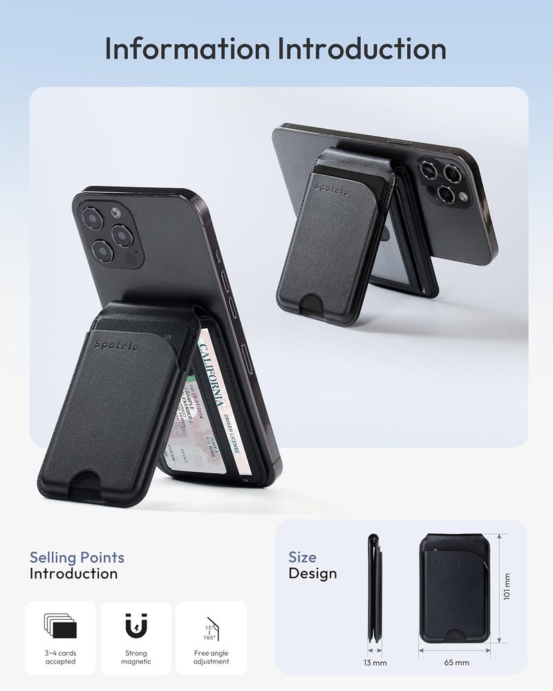 Spotelo Magnetic Wallet for iPhone, Compatible with MagSafe Adjustable Stand Wallet, RIFD Blocking Leather Magnetic Card Holder for iPhone 17/16/15/14/13/12 Series, Not for iPhone 13/12 Mini(Black) - Image 2